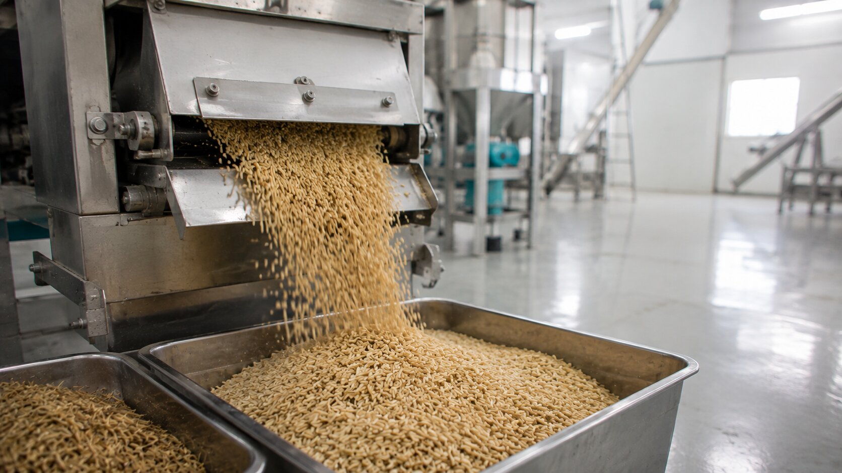 Harvested basmati paddy being poured into a tray at intake
